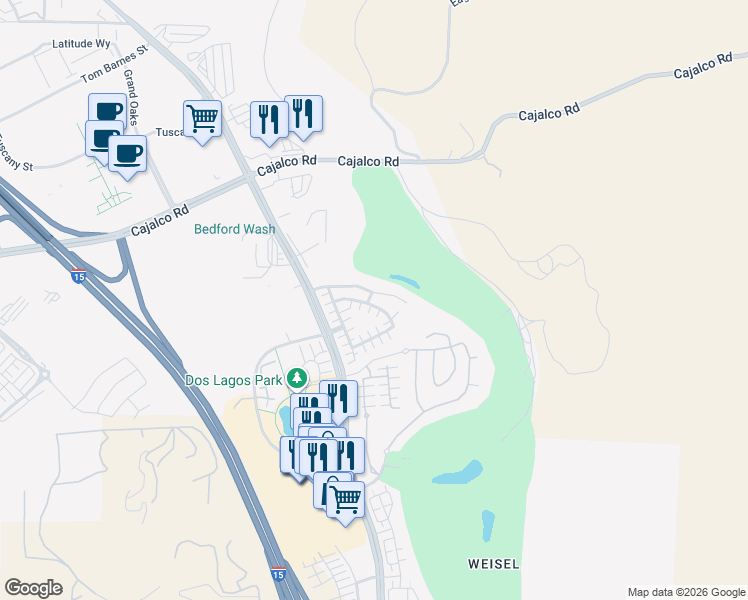 map of restaurants, bars, coffee shops, grocery stores, and more near 2913 Wild Springs Lane in Corona
