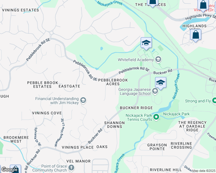 map of restaurants, bars, coffee shops, grocery stores, and more near 5491 Valley Brook Road Southeast in Mableton