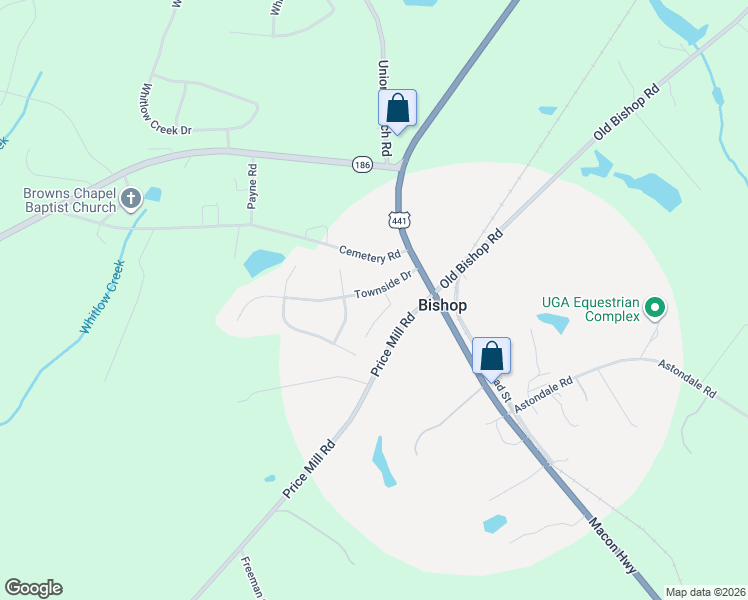 map of restaurants, bars, coffee shops, grocery stores, and more near 1639 Townside Way in Bishop