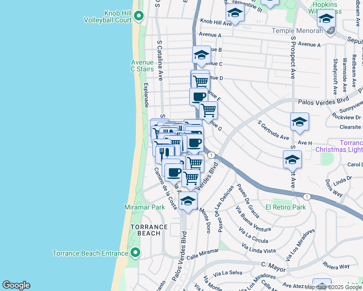 map of restaurants, bars, coffee shops, grocery stores, and more near 208 Avenue I in Redondo Beach
