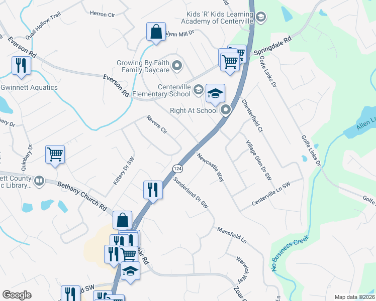 map of restaurants, bars, coffee shops, grocery stores, and more near 3172 Scenic Highway South in Snellville