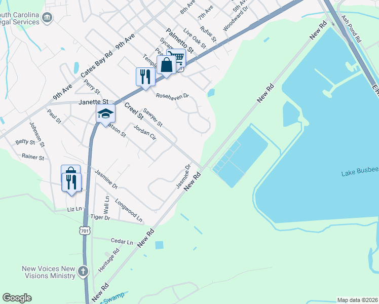 map of restaurants, bars, coffee shops, grocery stores, and more near 3000 Jasmine Drive in Conway