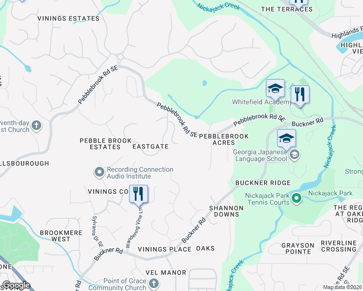 map of restaurants, bars, coffee shops, grocery stores, and more near 5394 Highland Pine Lane in Mableton