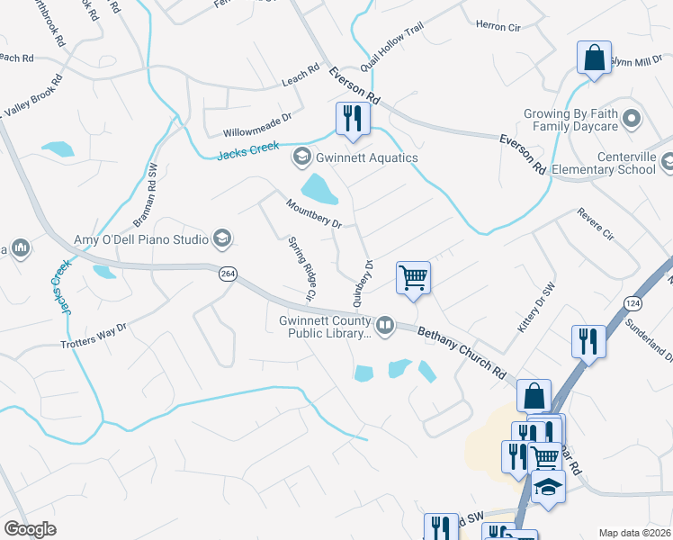 map of restaurants, bars, coffee shops, grocery stores, and more near 2993 Beryton Pl in Snellville