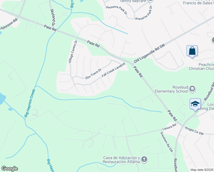 map of restaurants, bars, coffee shops, grocery stores, and more near 3984 Maple Tree Lane in Loganville