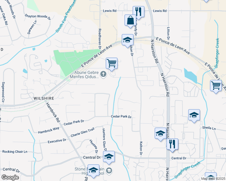 map of restaurants, bars, coffee shops, grocery stores, and more near 1349 Cedar Heights Drive in Stone Mountain