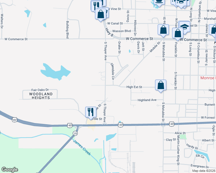 map of restaurants, bars, coffee shops, grocery stores, and more near 603 South Thayer Avenue in Aberdeen
