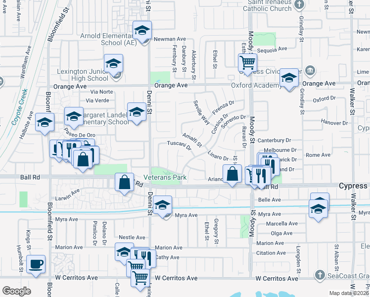 map of restaurants, bars, coffee shops, grocery stores, and more near 4660 Tuscani Drive in Cypress