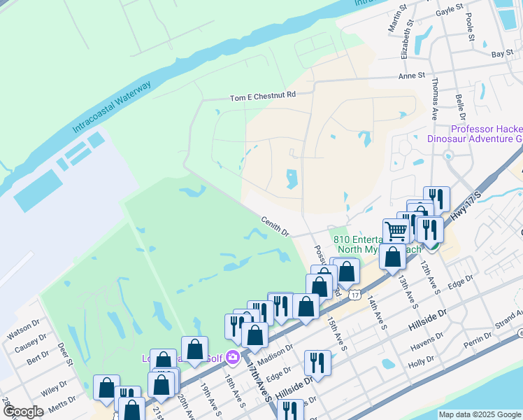 map of restaurants, bars, coffee shops, grocery stores, and more near 1570 Cenith Drive in North Myrtle Beach
