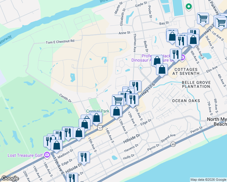 map of restaurants, bars, coffee shops, grocery stores, and more near 809 Bronwyn Circle in North Myrtle Beach