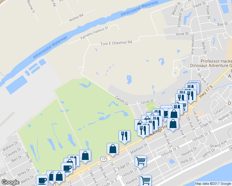 map of restaurants, bars, coffee shops, grocery stores, and more near 301 Possum Trot Road in North Myrtle Beach