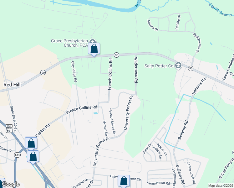 map of restaurants, bars, coffee shops, grocery stores, and more near 616 French Collins Road in Conway