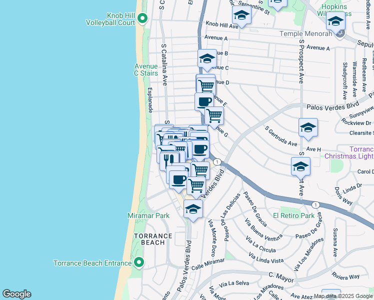 map of restaurants, bars, coffee shops, grocery stores, and more near 208 Avenue I in Redondo Beach