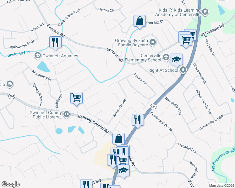 map of restaurants, bars, coffee shops, grocery stores, and more near 3060 Emden Trail in Snellville
