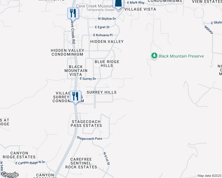 map of restaurants, bars, coffee shops, grocery stores, and more near 6051 East Tally Ho Drive in Cave Creek