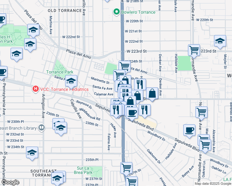 map of restaurants, bars, coffee shops, grocery stores, and more near in Los Angeles