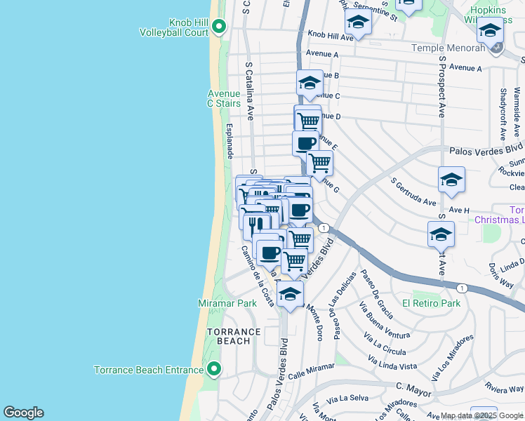 map of restaurants, bars, coffee shops, grocery stores, and more near 208 Avenue I in Redondo Beach