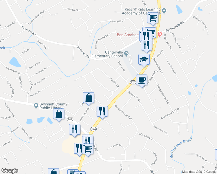 map of restaurants, bars, coffee shops, grocery stores, and more near 3120 Revere Circle in Snellville