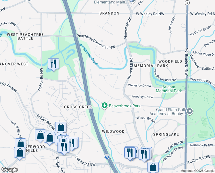 map of restaurants, bars, coffee shops, grocery stores, and more near 946 Dean Drive Northwest in Atlanta