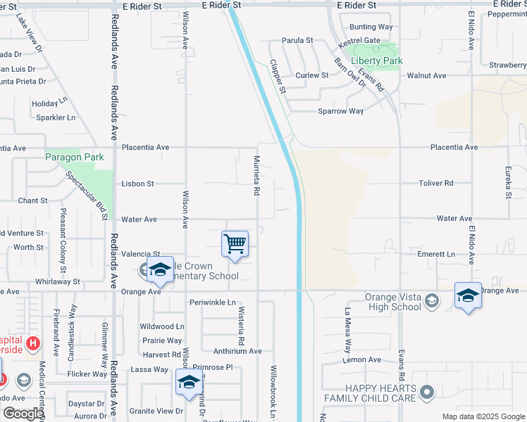 map of restaurants, bars, coffee shops, grocery stores, and more near 2629 Murrieta Road in Perris