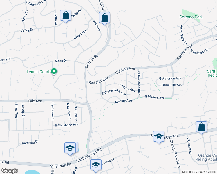 map of restaurants, bars, coffee shops, grocery stores, and more near 5706 East Bryce Avenue in Orange