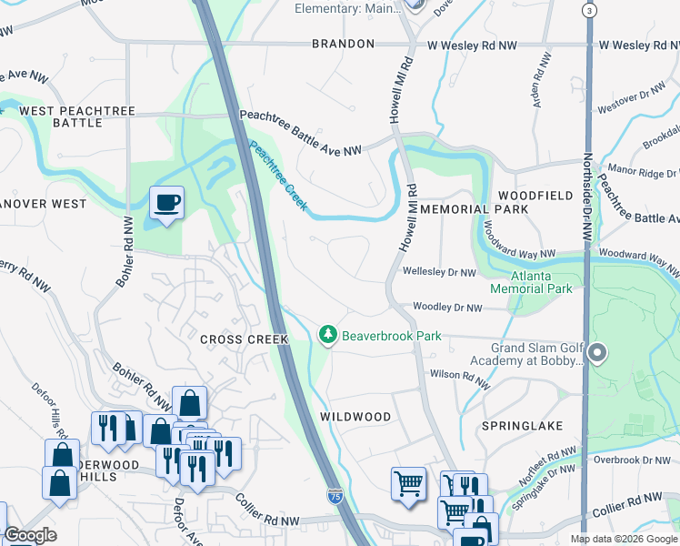 map of restaurants, bars, coffee shops, grocery stores, and more near 946 Dean Drive Northwest in Atlanta