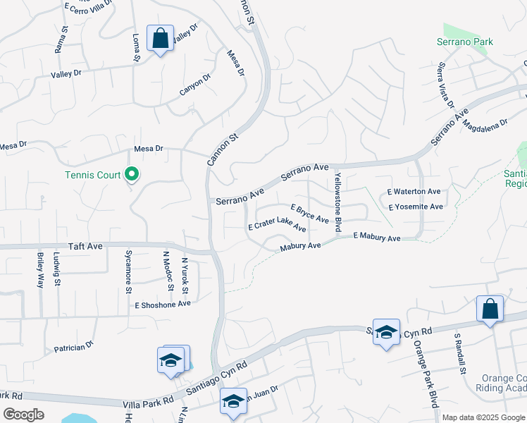 map of restaurants, bars, coffee shops, grocery stores, and more near 5706 East Bryce Avenue in Orange