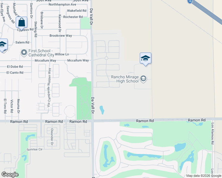 map of restaurants, bars, coffee shops, grocery stores, and more near 226 Via Firenza in Rancho Mirage