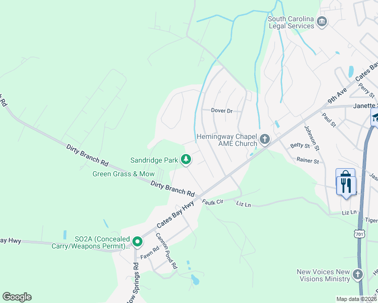 map of restaurants, bars, coffee shops, grocery stores, and more near 1053 Cadbury Court in Conway