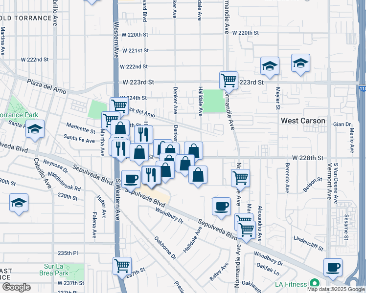 map of restaurants, bars, coffee shops, grocery stores, and more near 1444 West 227th Street in Torrance
