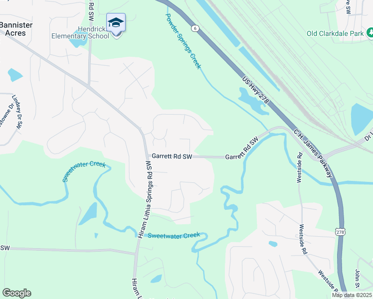 map of restaurants, bars, coffee shops, grocery stores, and more near 5642 Garrett Knolls in Powder Springs