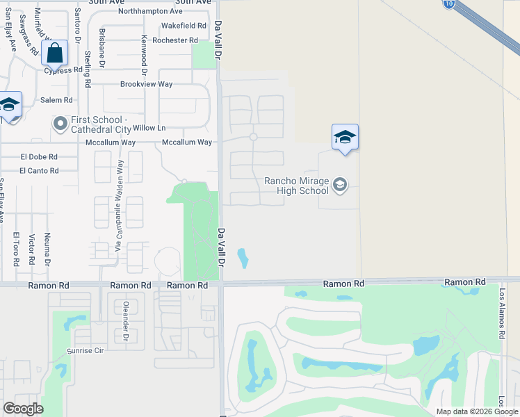 map of restaurants, bars, coffee shops, grocery stores, and more near 224 Via Firenza in Rancho Mirage