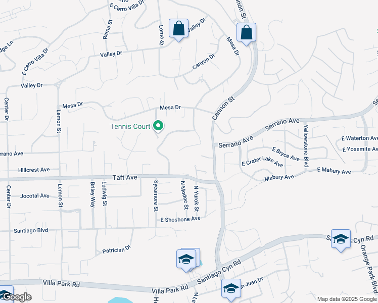 map of restaurants, bars, coffee shops, grocery stores, and more near 9772 Crestview Circle in Villa Park