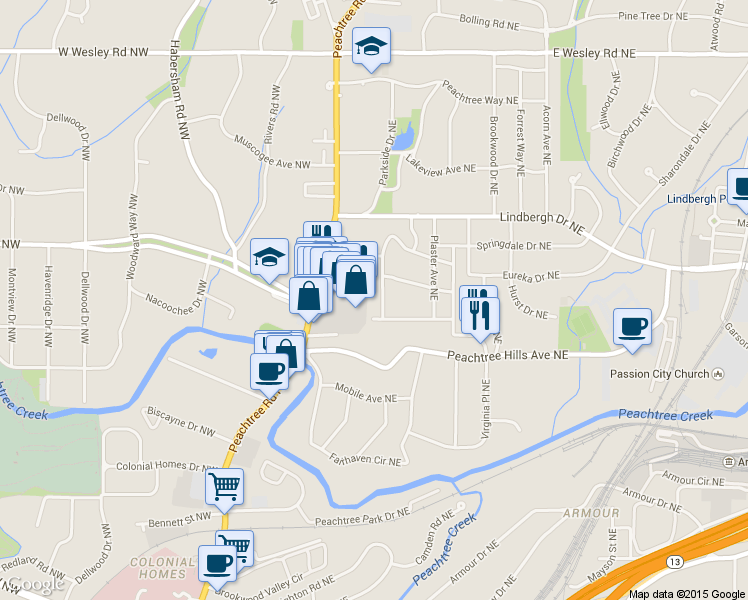 map of restaurants, bars, coffee shops, grocery stores, and more near 2378 Glenwood Drive Northeast in Atlanta