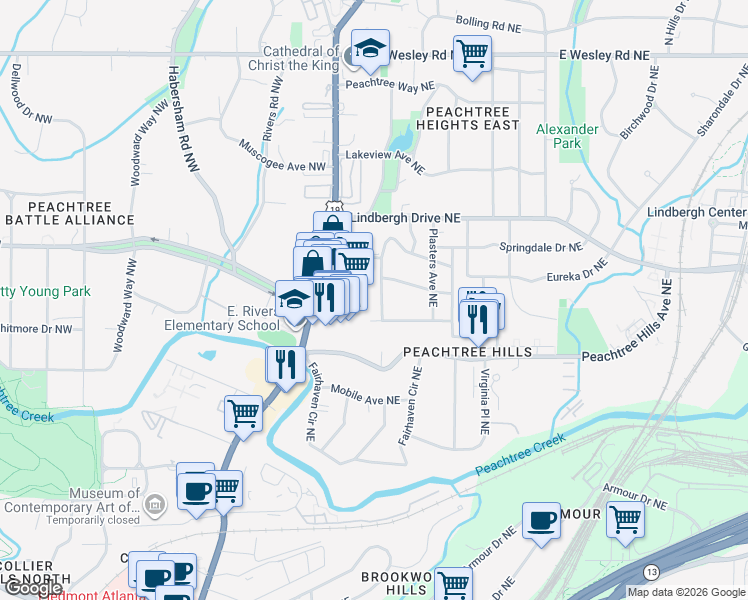 map of restaurants, bars, coffee shops, grocery stores, and more near 2398 Glenwood Drive Northeast in Atlanta