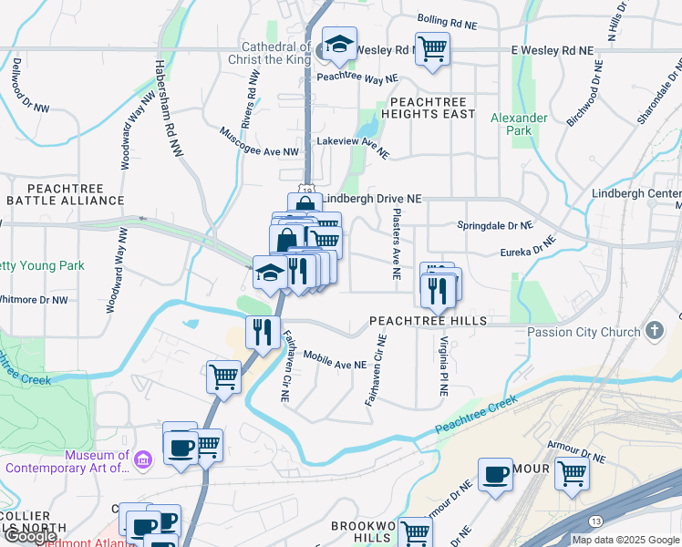map of restaurants, bars, coffee shops, grocery stores, and more near 2378 Glenwood Drive Northeast in Atlanta
