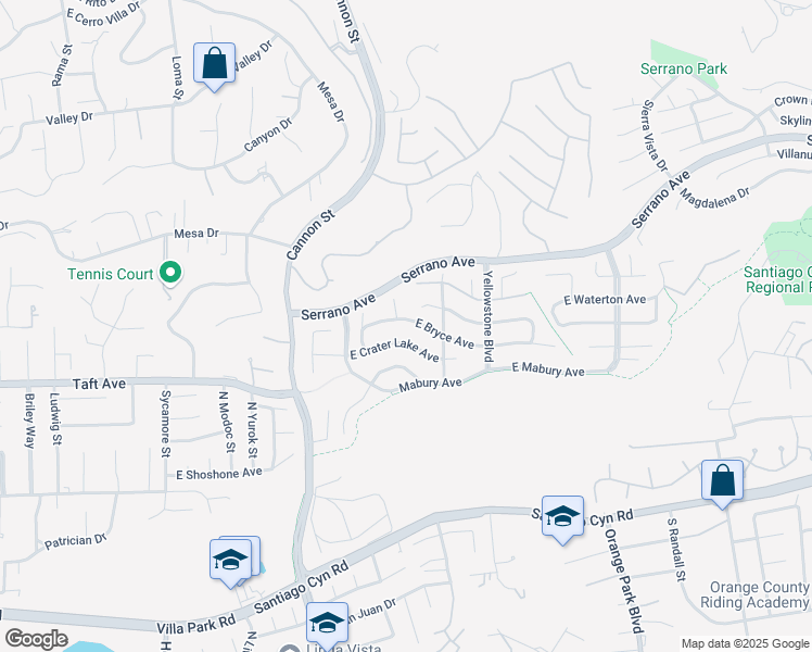 map of restaurants, bars, coffee shops, grocery stores, and more near 5814 East Bryce Avenue in Orange