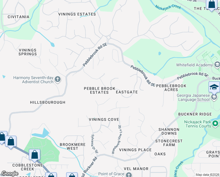 map of restaurants, bars, coffee shops, grocery stores, and more near 5519 Highland Preserve Drive in Mableton