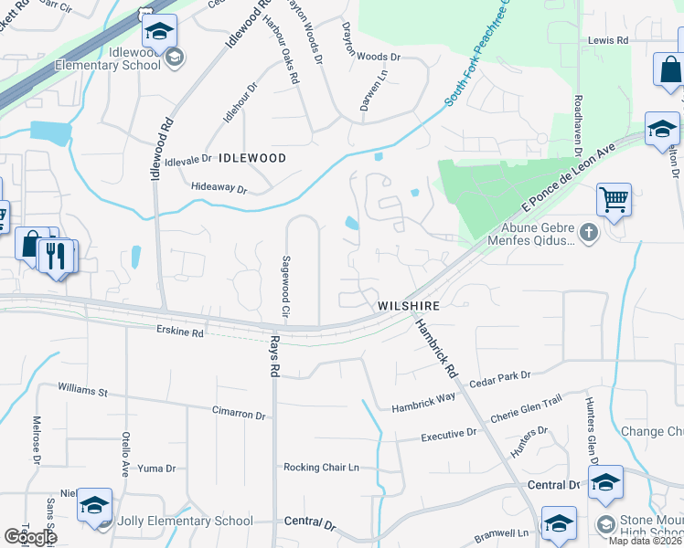 map of restaurants, bars, coffee shops, grocery stores, and more near 4290 Orchard Grove in Stone Mountain