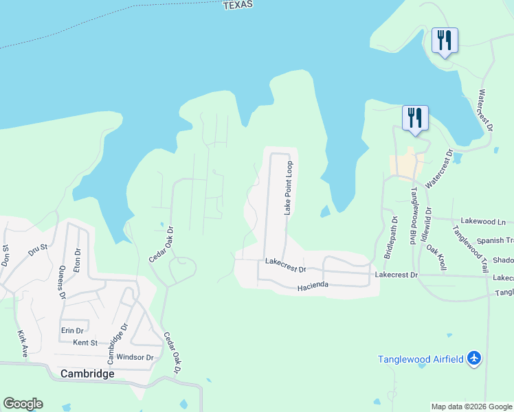 map of restaurants, bars, coffee shops, grocery stores, and more near 605 Lake Point Loop in Pottsboro