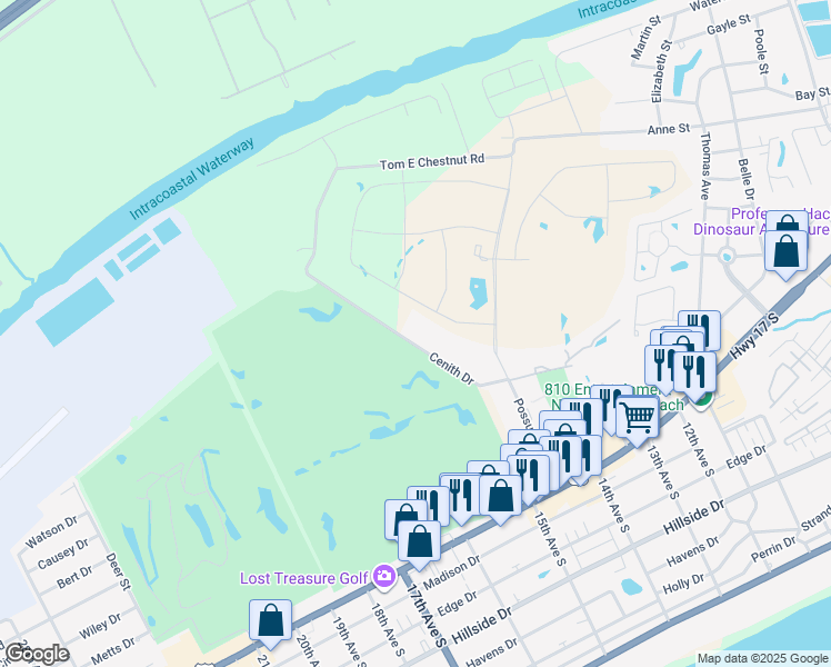 map of restaurants, bars, coffee shops, grocery stores, and more near 1570 Cenith Drive in North Myrtle Beach