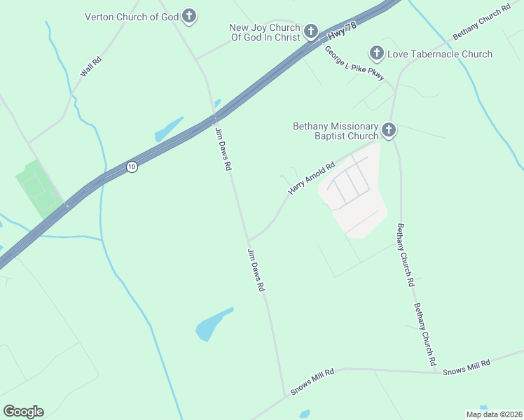 map of restaurants, bars, coffee shops, grocery stores, and more near 199 Jim Daws Road in Monroe