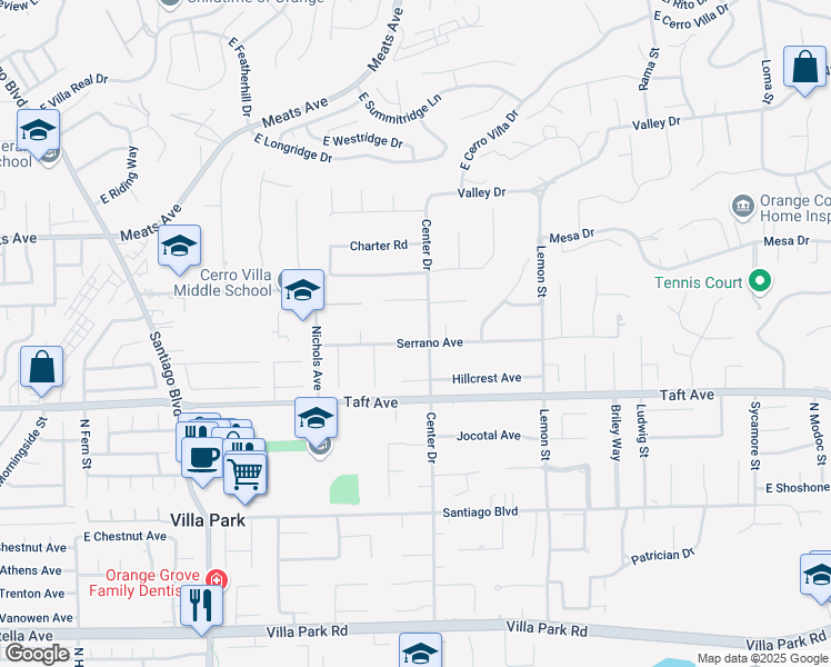 map of restaurants, bars, coffee shops, grocery stores, and more near 18222 Winn Circle in Villa Park