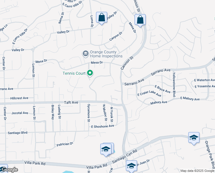 map of restaurants, bars, coffee shops, grocery stores, and more near 9765 Crestview Circle in Villa Park