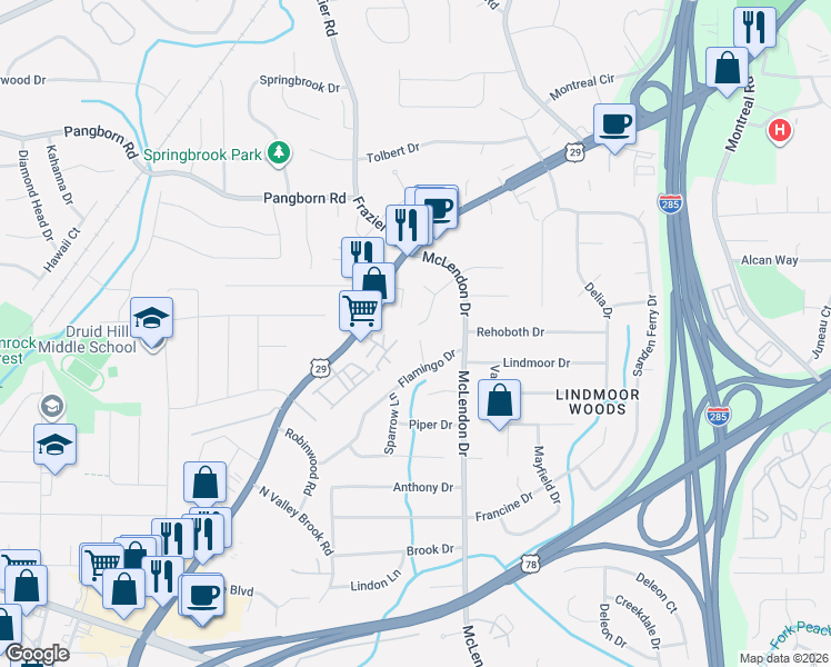 map of restaurants, bars, coffee shops, grocery stores, and more near 1362 Camden Walk in Decatur