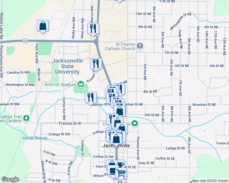 map of restaurants, bars, coffee shops, grocery stores, and more near 515 Pelham Road North in Jacksonville