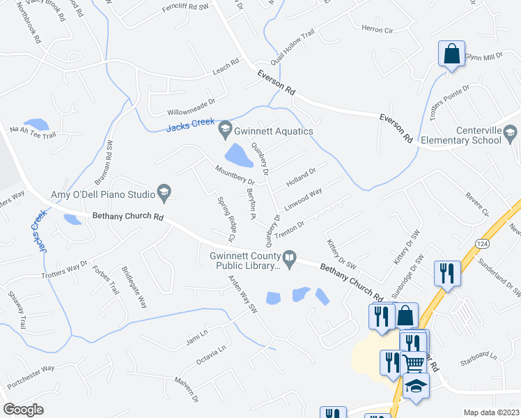 map of restaurants, bars, coffee shops, grocery stores, and more near 2942 Beryton Place in Snellville