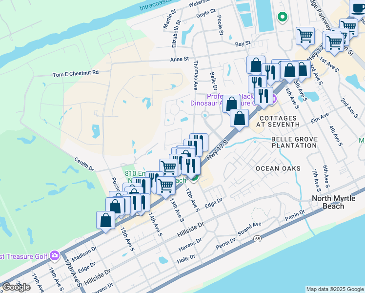 map of restaurants, bars, coffee shops, grocery stores, and more near 1141 Bronwyn Circle in North Myrtle Beach