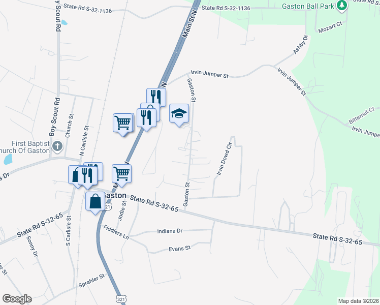 map of restaurants, bars, coffee shops, grocery stores, and more near 161 Gaston Street in Gaston