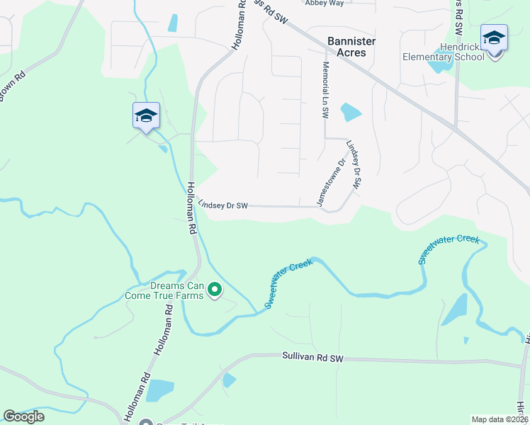 map of restaurants, bars, coffee shops, grocery stores, and more near 4571 Lindsey Drive Southwest in Powder Springs